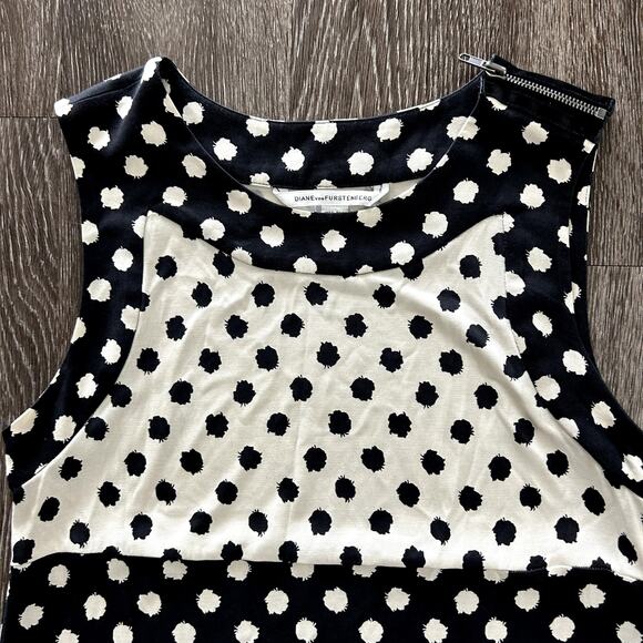 Vintage DIANE VON FURSTENBERG 100% Silk Polka Dot Knit Dress Black Ivory Size 6 - Picture 6 of 10